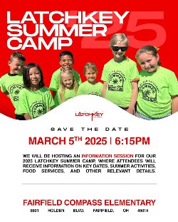 Latchkey Summer Camp Program Info Session Meeting at 6:15 PM on March 5.